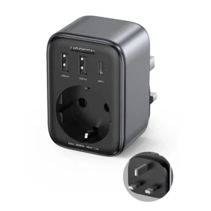 Wall charger 30W (2xUSB/USB C/AC) / adapter EU - UK 13A Ugreen CD314 - blackeng