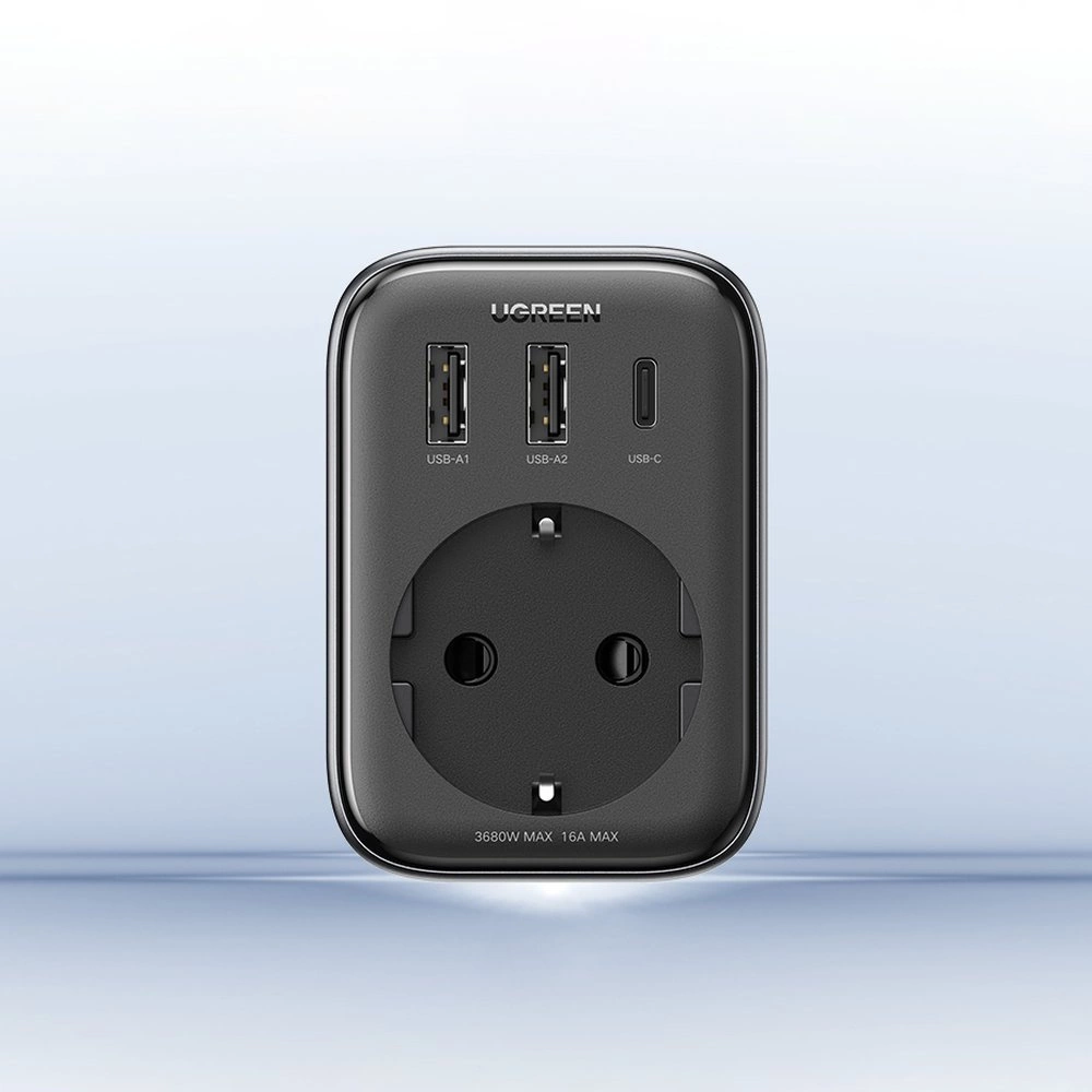 Wall charger 30W (2xUSB/USB C/AC) / adapter EU - UK 13A Ugreen CD314 - blackeng