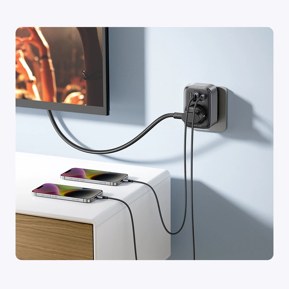 Wall charger 30W (2xUSB/USB C/AC) / adapter EU - UK 13A Ugreen CD314 - blackeng