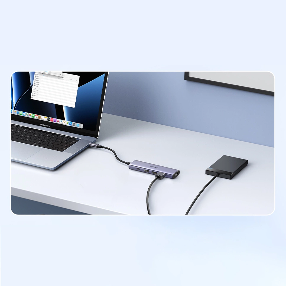 Multifunctional HUB 5in1 USB-C - HDMI 1.4 / 3 x USB-A / USB-C PD 100W Ugreen CM511 - grayeng