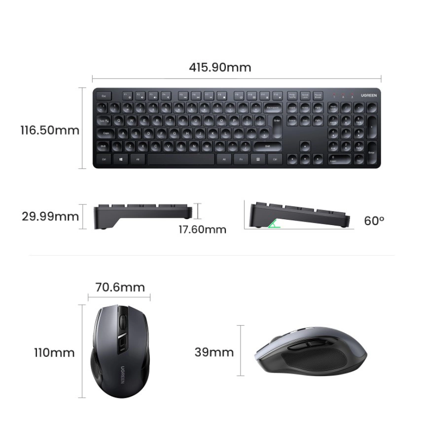 Ugreen MK006 wireless mouse and keyboard set 2.4Ghz - blackeng