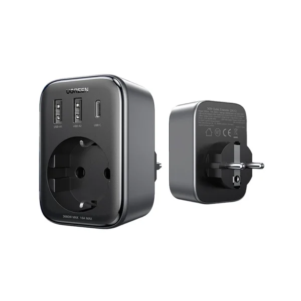 Wall charger 30W (2xUSB/USB C/AC) / adapter EU - EU 13A Ugreen CD314 - blackeng
