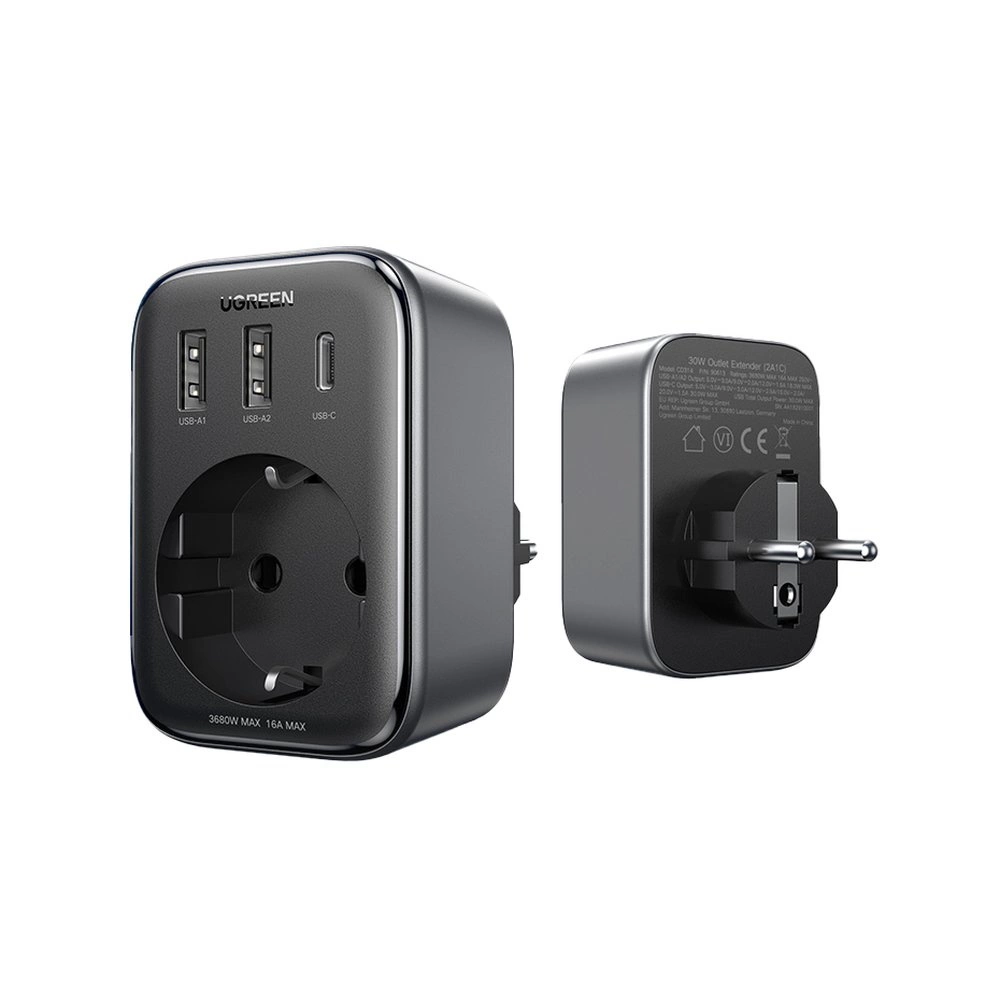 Wall charger 30W (2xUSB/USB C/AC) / adapter EU - EU 13A Ugreen CD314 - blackeng