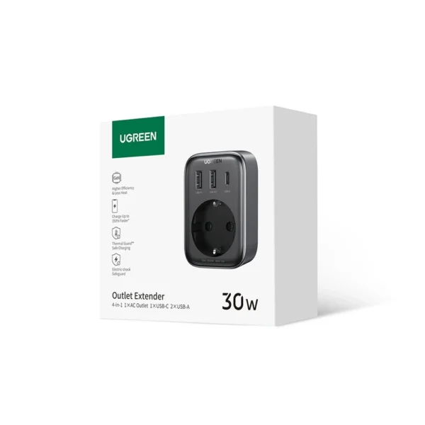 Wall charger 30W (2xUSB/USB C/AC) / adapter EU - EU 13A Ugreen CD314 - blackeng