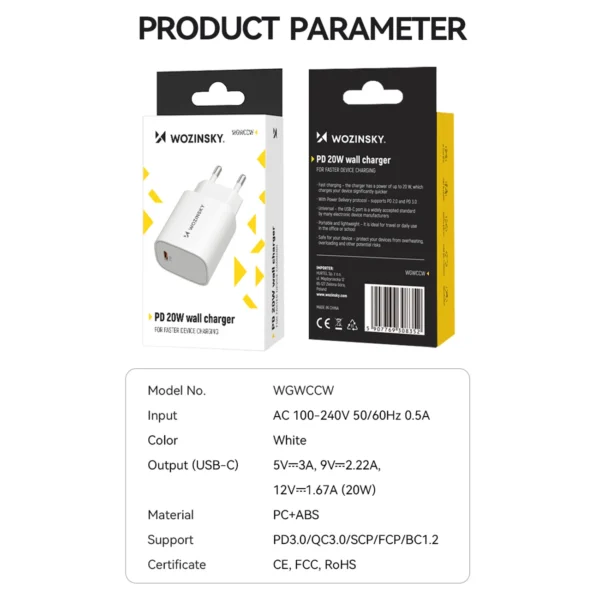 Wozinsky WGWCCW 20W USB-C wall charger - whiteeng