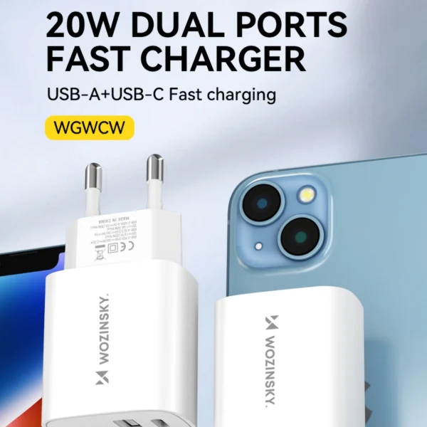 Wozinsky WGWCW USB-A USB-C 20W wall charger - whiteeng
