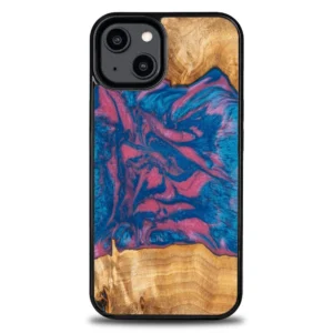 Bewood Unique Vegas wood and resin case for iPhone 14 - pink and blueeng