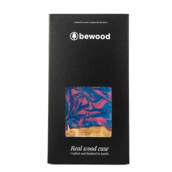 Bewood Unique Vegas wood and resin case for iPhone 14 - pink and blueeng