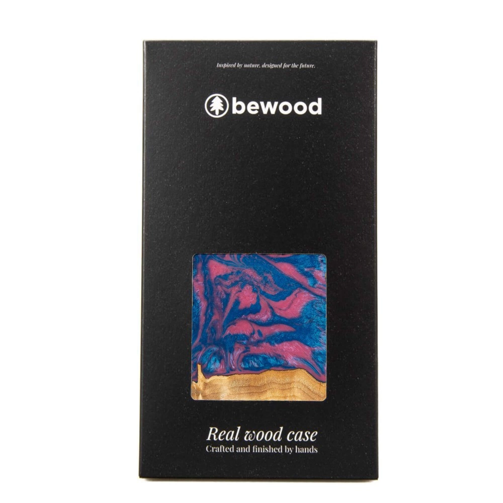 Bewood Unique Vegas wood and resin case for iPhone 14 - pink and blueeng
