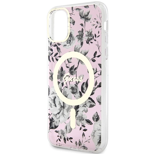 Guess GUHMN61HCFWSP iPhone 11 / Xr 6.1" pink/pink hardcase Flower MagSafeeng