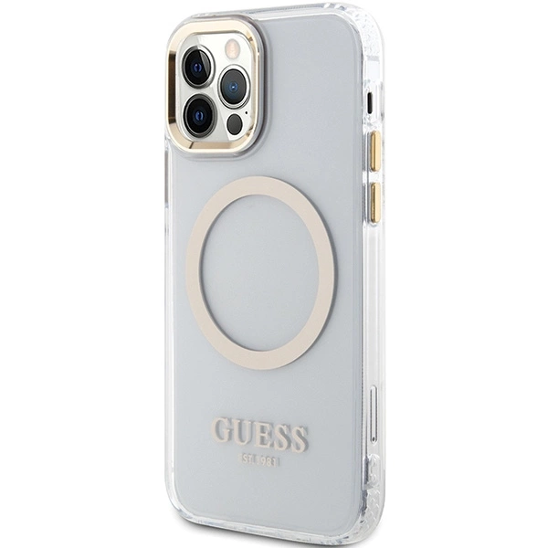 Etui Guess Metal Outline Magsafe na iPhone 12 / iPhone 12 Pro - złotepol