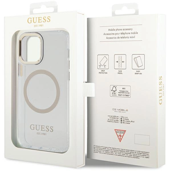 Etui Guess Metal Outline Magsafe na iPhone 12 / iPhone 12 Pro - złotepol