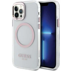 Etui Guess Metal Outline Magsafe na iPhone 12 / iPhone 12 Pro - różowepol