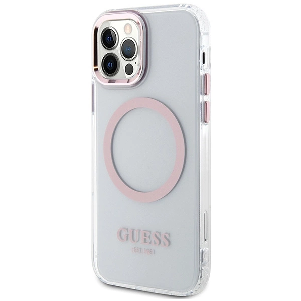 Etui Guess Metal Outline Magsafe na iPhone 12 / iPhone 12 Pro - różowepol
