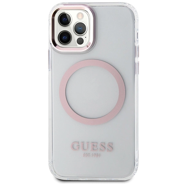Etui Guess Metal Outline Magsafe na iPhone 12 / iPhone 12 Pro - różowepol