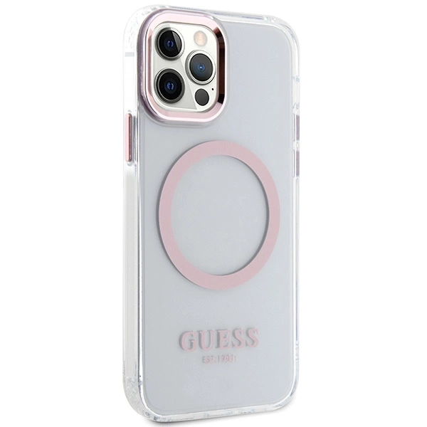 Etui Guess Metal Outline Magsafe na iPhone 12 / iPhone 12 Pro - różowepol