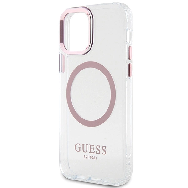 Etui Guess Metal Outline Magsafe na iPhone 12 / iPhone 12 Pro - różowepol