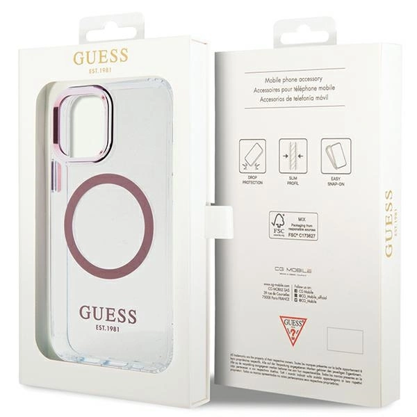 Etui Guess Metal Outline Magsafe na iPhone 12 / iPhone 12 Pro - różowepol