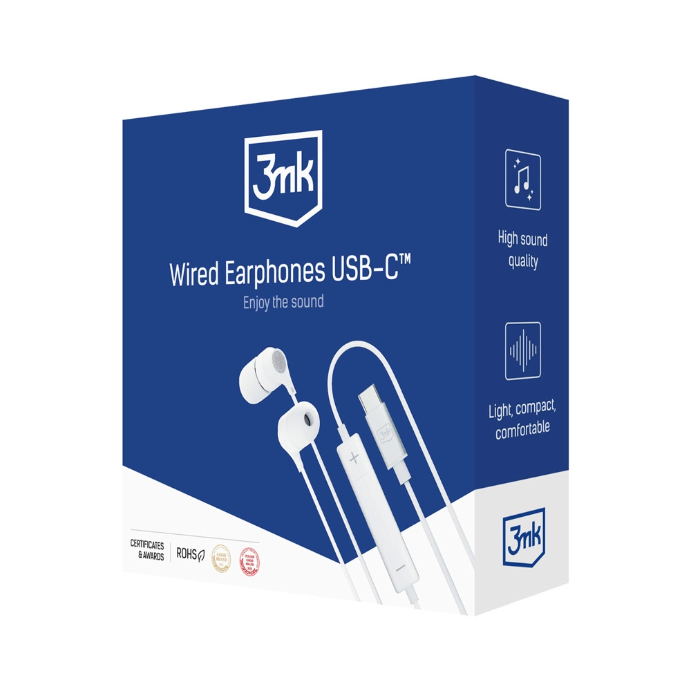 USB-C 3mk Wired Headphones - whiteeng