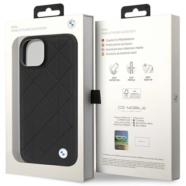Case BMW BMHCP14S22RQDK iPhone 14 6.1" black/black Leather Quiltedeng