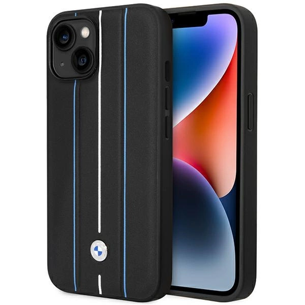 Case BMW BMHCP14S22RVSK iPhone 14 6.1" black/black hardcase Leather Stamp Blue Lineseng