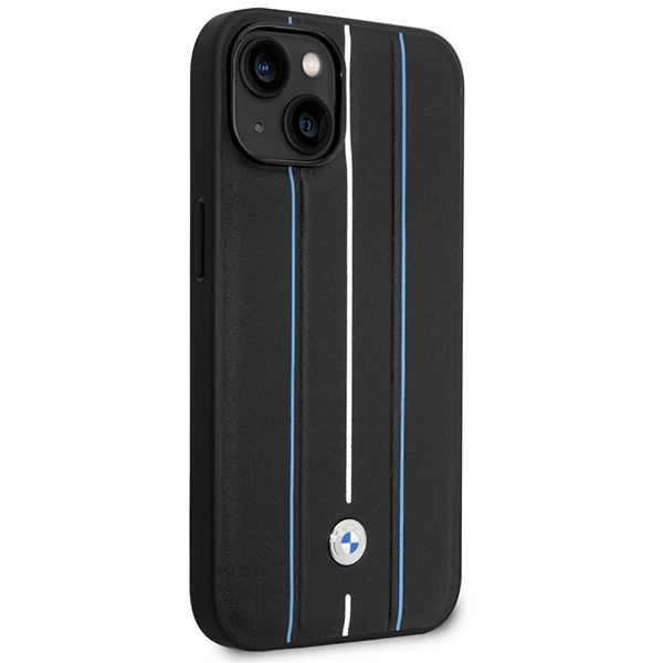 Case BMW BMHCP14S22RVSK iPhone 14 6.1" black/black hardcase Leather Stamp Blue Lineseng