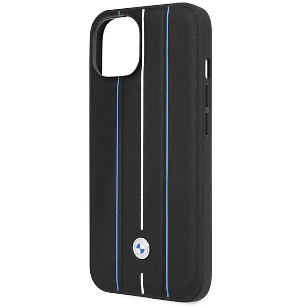 Case BMW BMHCP14S22RVSK iPhone 14 6.1" black/black hardcase Leather Stamp Blue Lineseng
