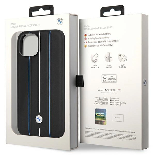 Case BMW BMHCP14S22RVSK iPhone 14 6.1" black/black hardcase Leather Stamp Blue Lineseng