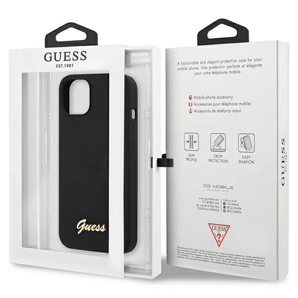 Guess GUHCP13MLSLMGBK iPhone 13 6.1" black/black hardcase Silicone Script Gold Logoeng