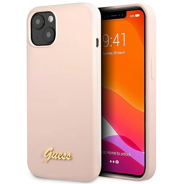 Guess GUHCP13MLSLMGLP iPhone 13 6.1" light pink/light pink hardcase Silicone Script Gold Logoeng