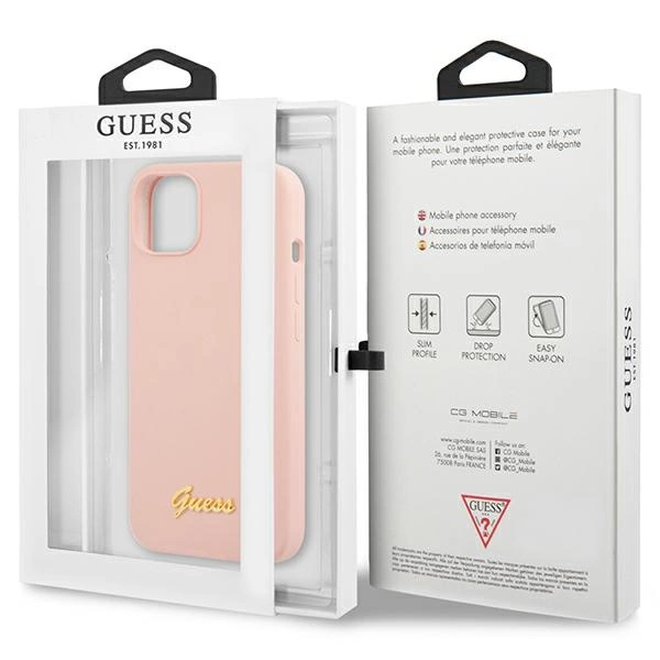 Guess GUHCP13MLSLMGLP iPhone 13 6.1" light pink/light pink hardcase Silicone Script Gold Logoeng