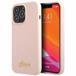 Guess GUHCP13XLSLMGLP iPhone 13 Pro Max 6.7" light pink/light pink hardcase Silicone Script Gold Logoeng