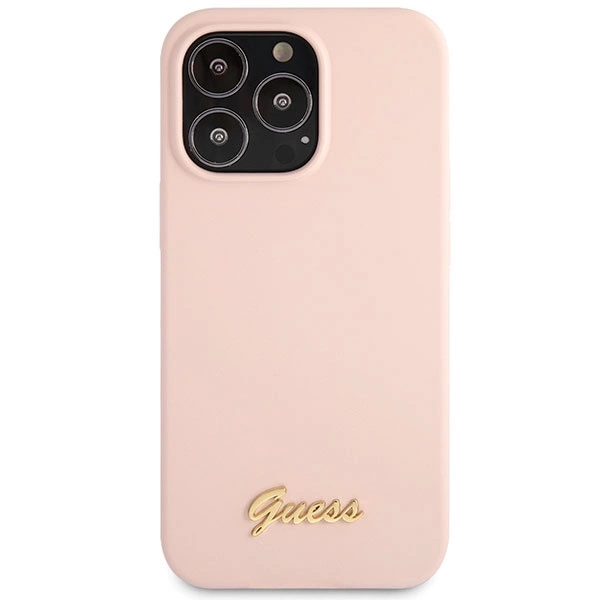 Guess GUHCP13XLSLMGLP iPhone 13 Pro Max 6.7" light pink/light pink hardcase Silicone Script Gold Logoeng