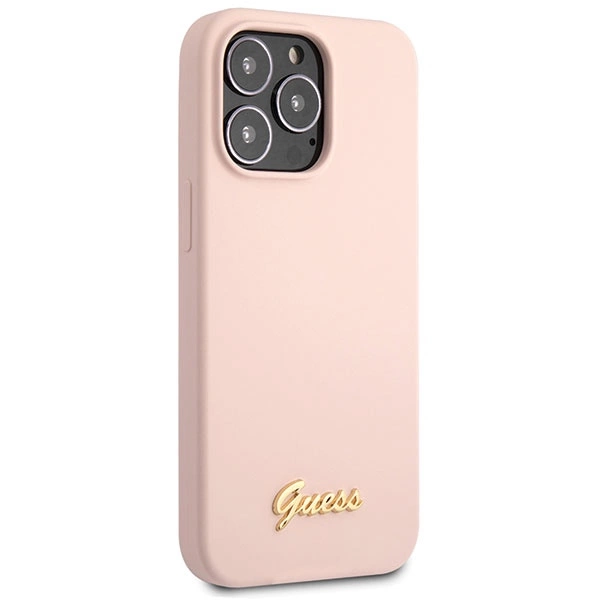 Guess GUHCP13XLSLMGLP iPhone 13 Pro Max 6.7" light pink/light pink hardcase Silicone Script Gold Logoeng