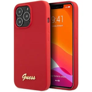 Guess GUHCP13XLSLMGRE iPhone 13 Pro Max 6.7" red/burgundy hard case Silicone Vintage Gold Logoeng