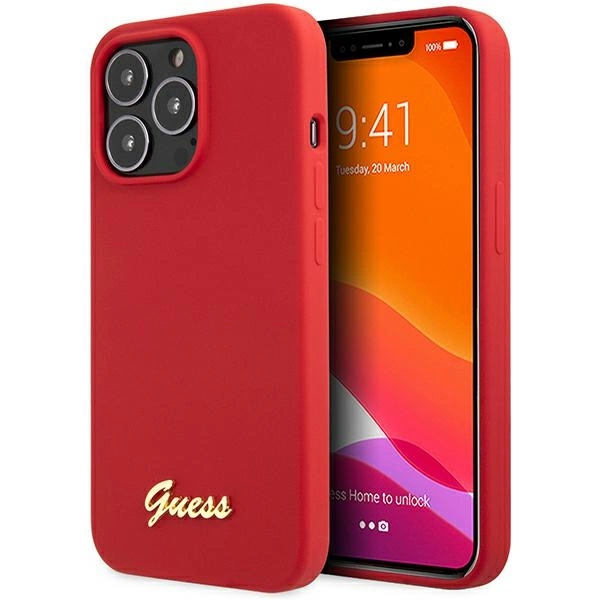 Guess GUHCP13XLSLMGRE iPhone 13 Pro Max 6.7" red/burgundy hard case Silicone Vintage Gold Logoeng