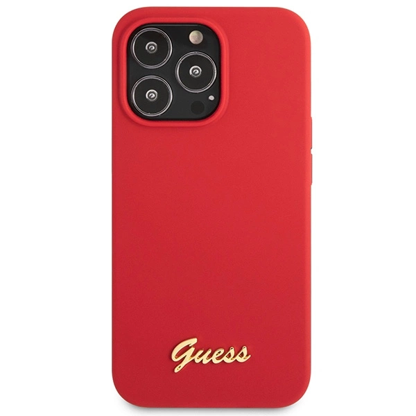 Guess GUHCP13XLSLMGRE iPhone 13 Pro Max 6.7" red/burgundy hard case Silicone Vintage Gold Logoeng