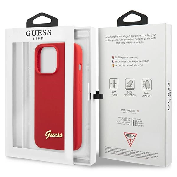 Guess GUHCP13XLSLMGRE iPhone 13 Pro Max 6.7" red/burgundy hard case Silicone Vintage Gold Logoeng
