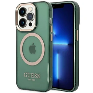 Guess GUHMP14LHTCMA iPhone 14 Pro 6.1" green/khaki hard case Gold Outline Translucent MagSafeeng