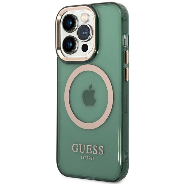 Guess GUHMP14LHTCMA iPhone 14 Pro 6.1" green/khaki hard case Gold Outline Translucent MagSafeeng