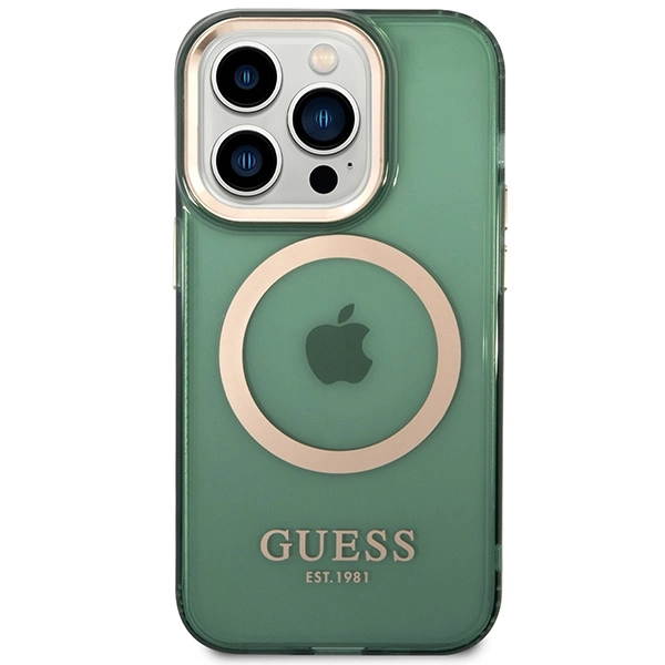 Guess GUHMP14LHTCMA iPhone 14 Pro 6.1" green/khaki hard case Gold Outline Translucent MagSafeeng