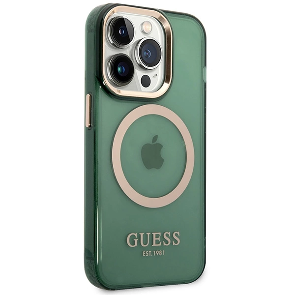 Guess GUHMP14LHTCMA iPhone 14 Pro 6.1" green/khaki hard case Gold Outline Translucent MagSafeeng