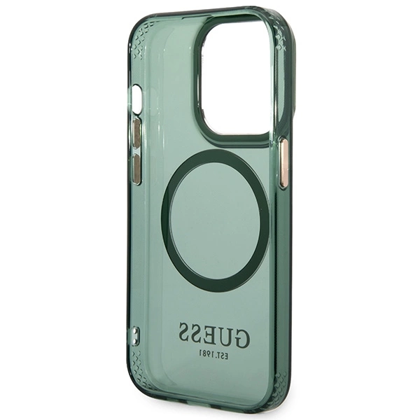 Guess GUHMP14LHTCMA iPhone 14 Pro 6.1" green/khaki hard case Gold Outline Translucent MagSafeeng