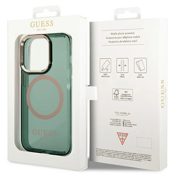 Guess GUHMP14LHTCMA iPhone 14 Pro 6.1" green/khaki hard case Gold Outline Translucent MagSafeeng