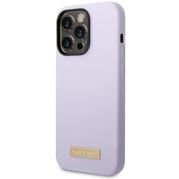 Guess GUHMP14LSBPLU iPhone 14 Pro 6.1" purple/purple hard case Silicone Logo Plate MagSafeeng