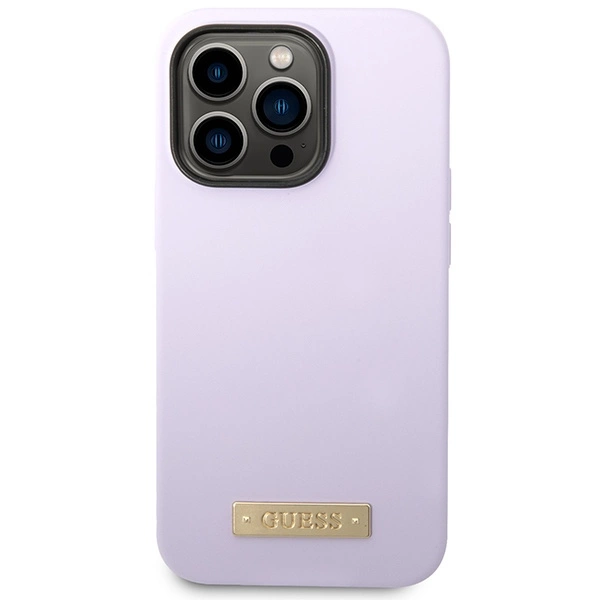 Guess GUHMP14LSBPLU iPhone 14 Pro 6.1" purple/purple hard case Silicone Logo Plate MagSafeeng