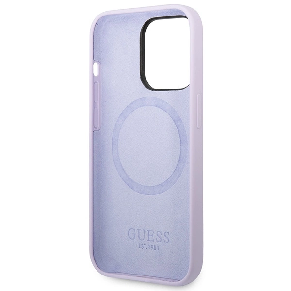 Guess GUHMP14LSBPLU iPhone 14 Pro 6.1" purple/purple hard case Silicone Logo Plate MagSafeeng