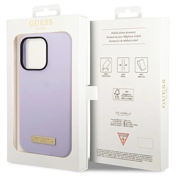 Guess GUHMP14LSBPLU iPhone 14 Pro 6.1" purple/purple hard case Silicone Logo Plate MagSafeeng