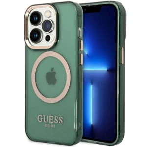 Guess GUHMP14XHTCMA iPhone 14 Pro Max 6.7" green/khaki hard case Gold Outline Translucent MagSafeeng