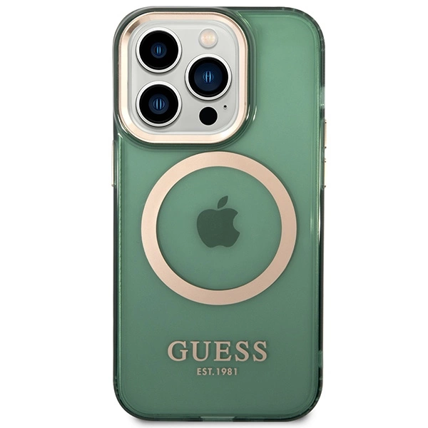 Guess GUHMP14XHTCMA iPhone 14 Pro Max 6.7" green/khaki hard case Gold Outline Translucent MagSafeeng